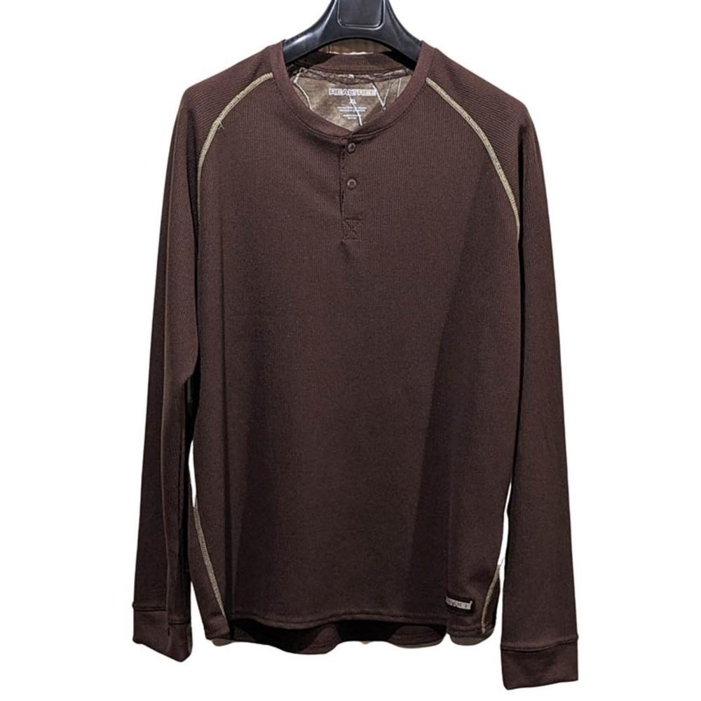 RealTree‎ Thermal Shirt Mens XL Brown Henley Long Sleeve Button Hunting Outdoor